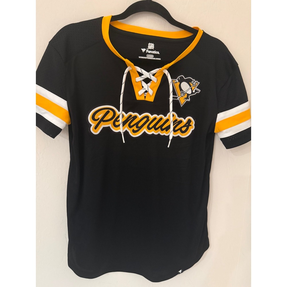 Women's Fanatics NHL Pittsburgh Penguins Lace Up Jersey Shirt Size Small-NWOT